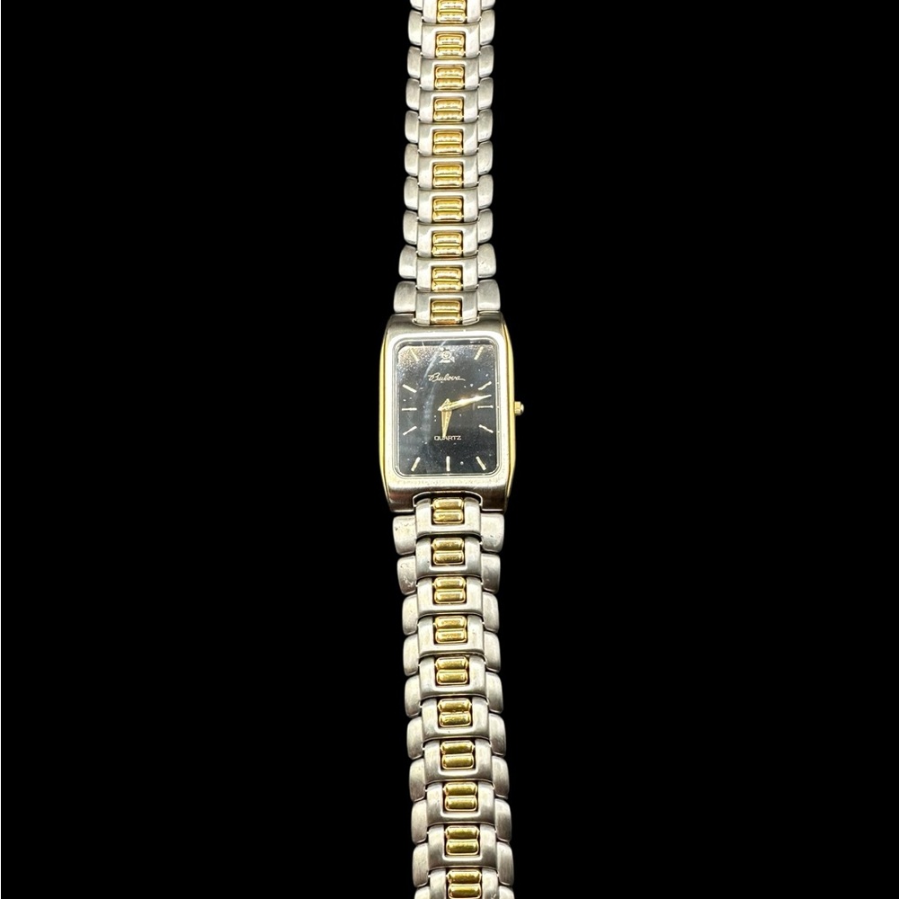 Bulova Two-Tone Rectangular Black Dial Quartz Wat… - image 2
